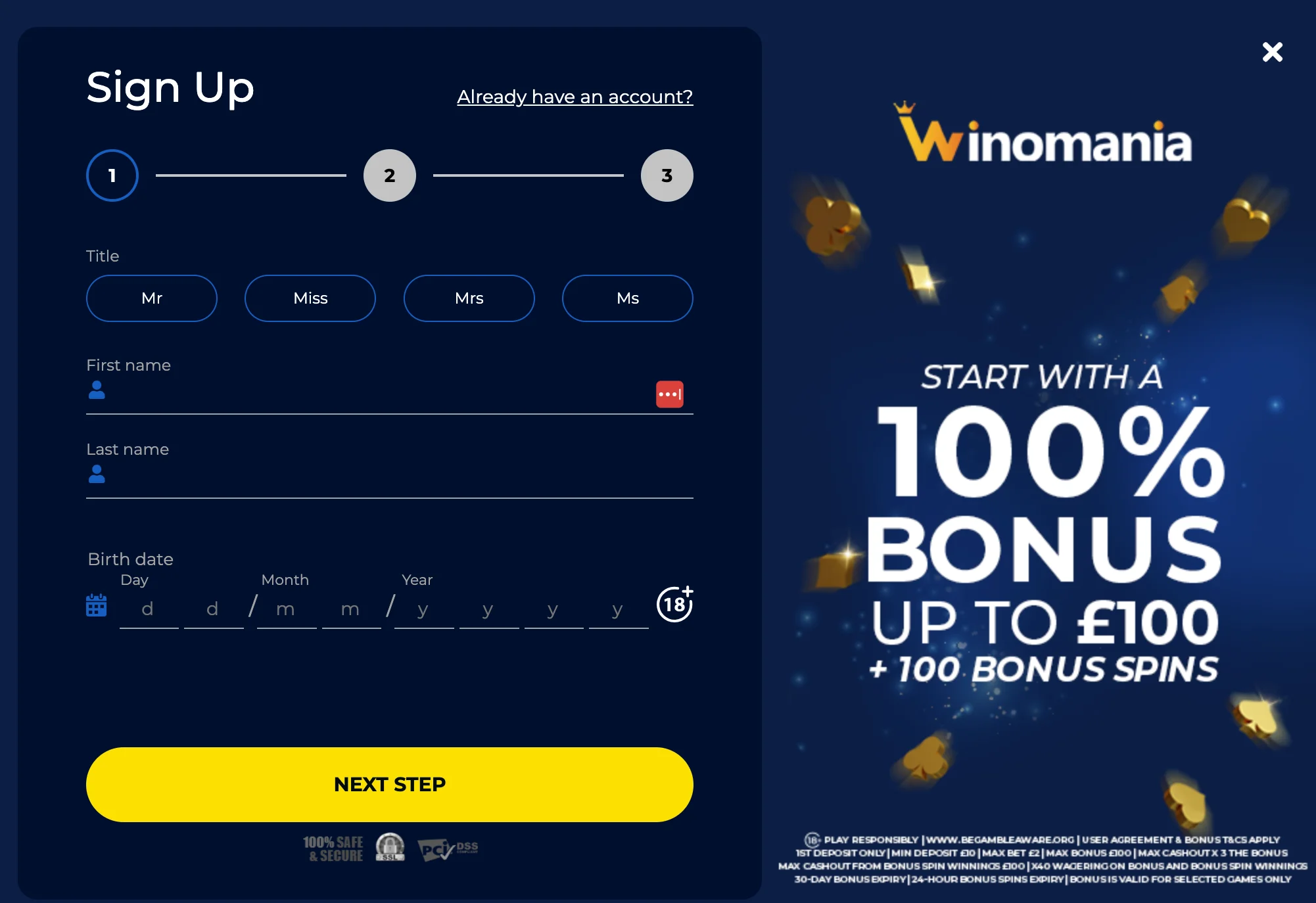 winomania casino login and registration